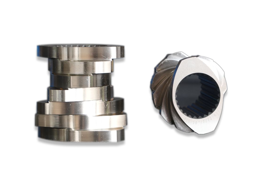 플라스틱 및 식품 트윈 스크루 추출기용 닫힌 배럴, 열린 배럴 및 나사 요소